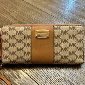 Michael Kors Brown Logo Zip Wallet